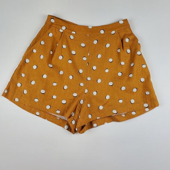 Lush High Waisted Pleated Yellow Polka Dot Bottoms Shorts Lightweight Women's M - Picture 1 of 5
